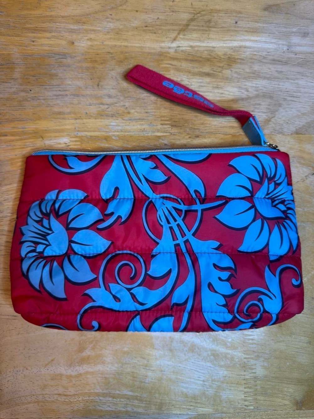 Red and Blue Floral Wristlet